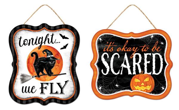 2 Assorted 7"H x 6"L Embossed Halloween Signs - MD1165 - White Bayou Wreaths & Supply