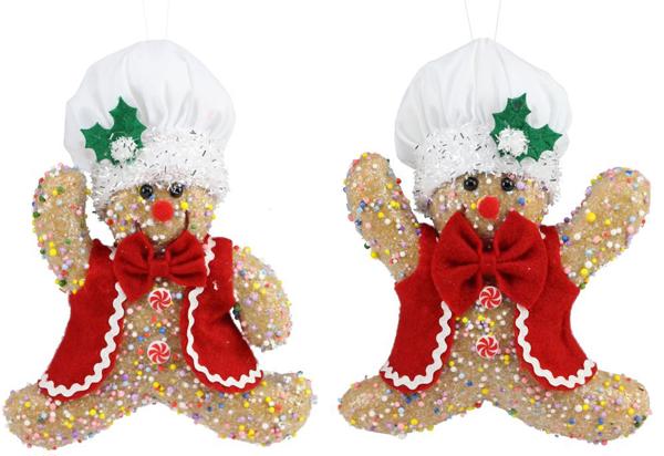 2 Assorted 9"H Icy Gingerbread Chef Ornaments - XY9343 - White Bayou Wreaths & Supply