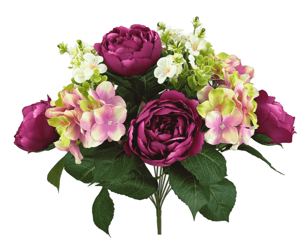 20" Peony Hydrangea Bush: Pink, Fuchsia - 63665BTPK - White Bayou Wreaths & Supply