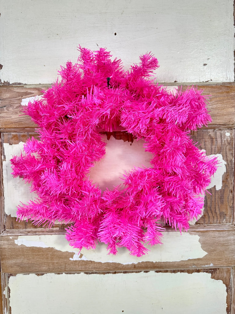 20" Pine Wreath: Pink - XX962122 - White Bayou Wreaths & Supply