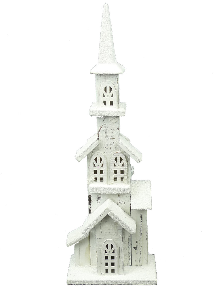 20" Wooden Church w/ 5 LED Lights: White - 84009WT - White Bayou Wreaths & Supply