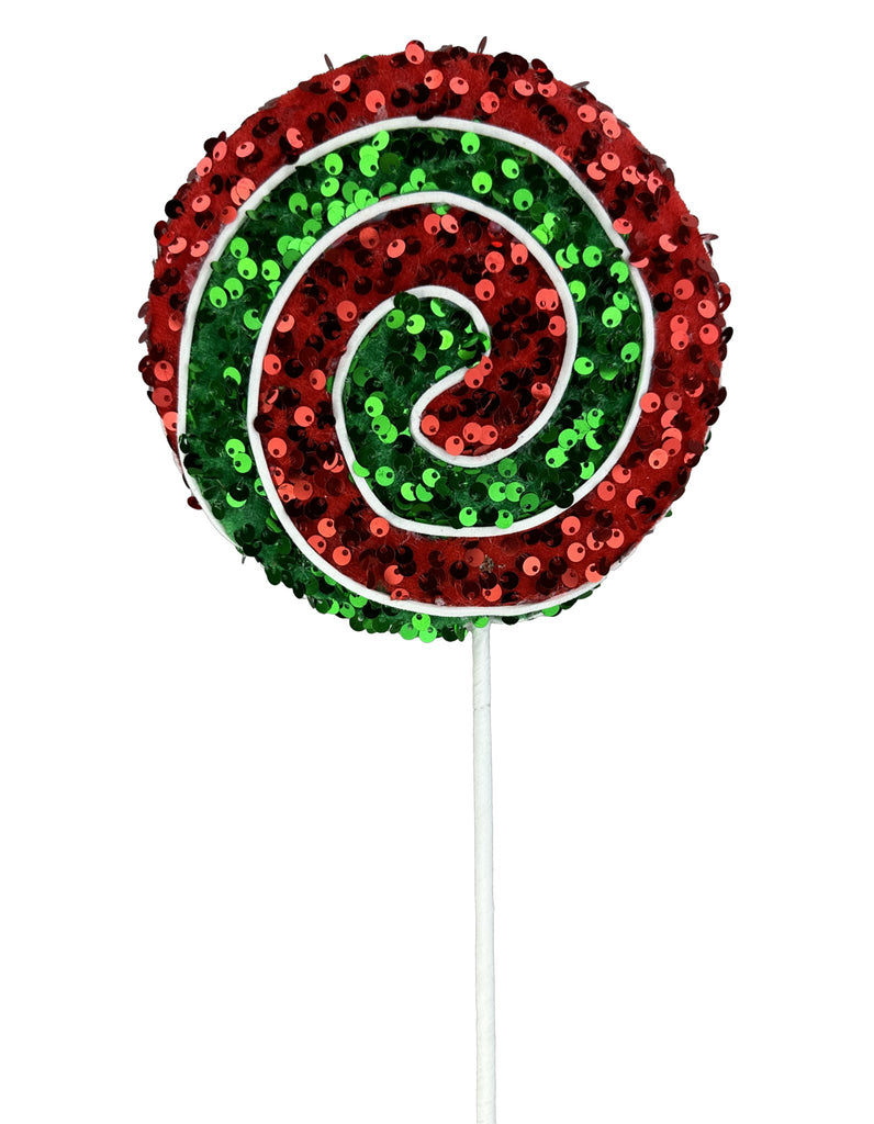 20"H x 6" Dia Sequin Lollipop: Red, Green - 86038RWG - White Bayou Wreaths & Supply