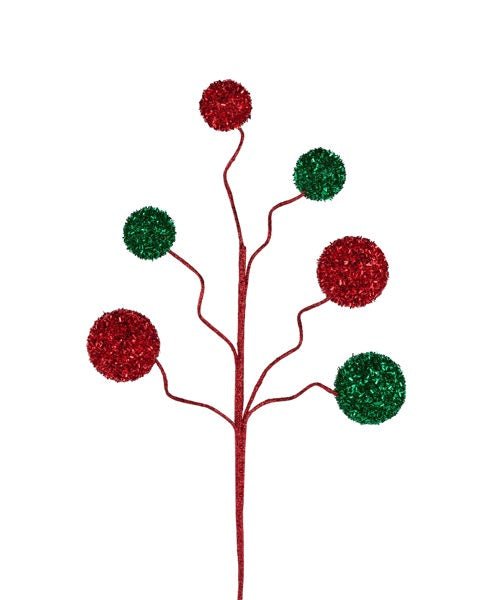 20"L V Cut Glitter Ball Spray: Red, Emerald Green - XS131062 - White Bayou Wreaths & Supply