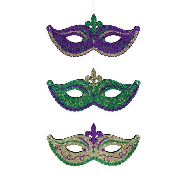 20"L X 9.75"H Glitter / Eva Masquerade Masks (Set of Three) - HG112799 - White Bayou Wreaths & Supply