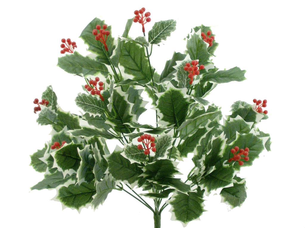 21" Holly Berry Bush x 12: Variegated - 80114VAGN - White Bayou Wreaths & Supply