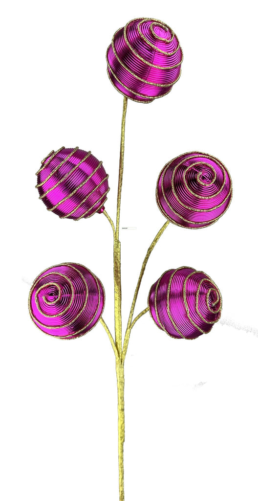 21" Metallic Ball Spray: Fuchsia, Gold - 86002BT - White Bayou Wreaths & Supply