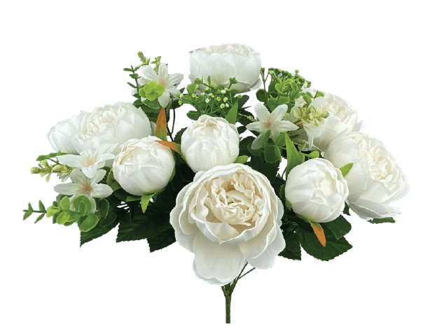 21" Peony Bush: Cream: (14 Stems) - 35123CM - White Bayou Wreaths & Supply