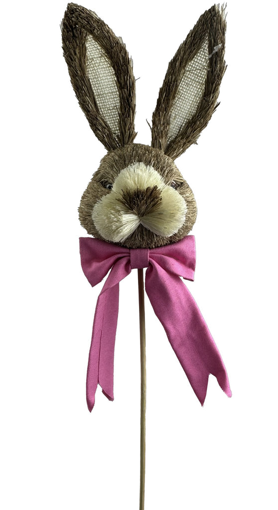 21" Sisal Bunny Head w/ Bow: Pink - 63534BT - White Bayou Wreaths & Supply
