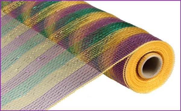 21" Thick Stripe Mesh: Mardi Gras (10 Yards) RE1017C5 - White Bayou Wreaths & Supply