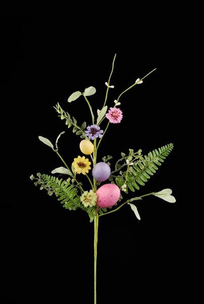 21.5"L Egg / Flower / Fern Pick: Lavender, Yellow, Green - HE7316 - White Bayou Wreaths & Supply