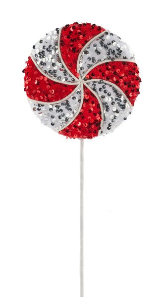 21.5"L x 6" Dia Sequin Peppermint Lollipop: Red, White - XC113639 - White Bayou Wreaths & Supply