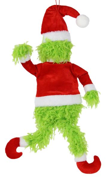 21"L Furry Green Monster In Santa Suit: Lime Green, Red - XJ5186 - White Bayou Wreaths & Supply