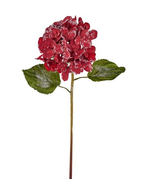 21"L Hydrangea Stem w/Snow: Red - FS385924 - White Bayou Wreaths & Supply