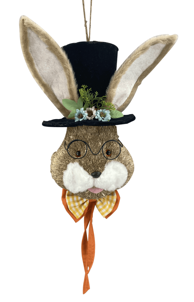 22" Hanging Sisal Bunny Head w/ Orange Bow - 63381OR - White Bayou Wreaths & Supply