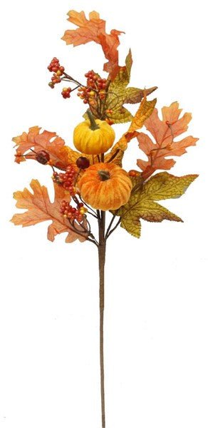 22"L Velvet Pumpkin/Leaf/Pip Spray - HA1316 - White Bayou Wreaths & Supply