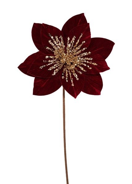 22"L x 11" Dia Velvet/Glitter Poinsettia: Burgundy, Rose Gold - XS401564 - White Bayou Wreaths & Supply