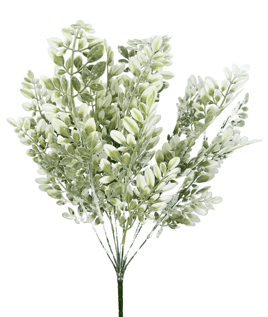 23" Plastic Flocked Hemlock Bush: Cream, Green - 13642CMGN - White Bayou Wreaths & Supply