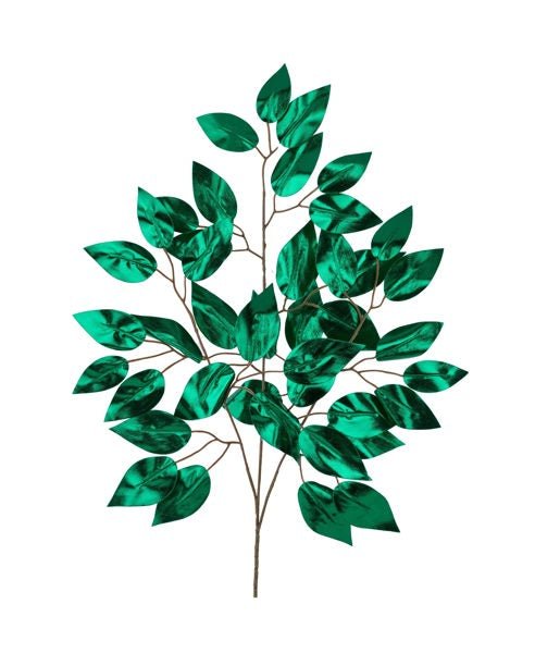 23"L Metallic Ficus Spray: Emerald Green (Sold in Packs of 12) - XS244406 - White Bayou Wreaths & Supply