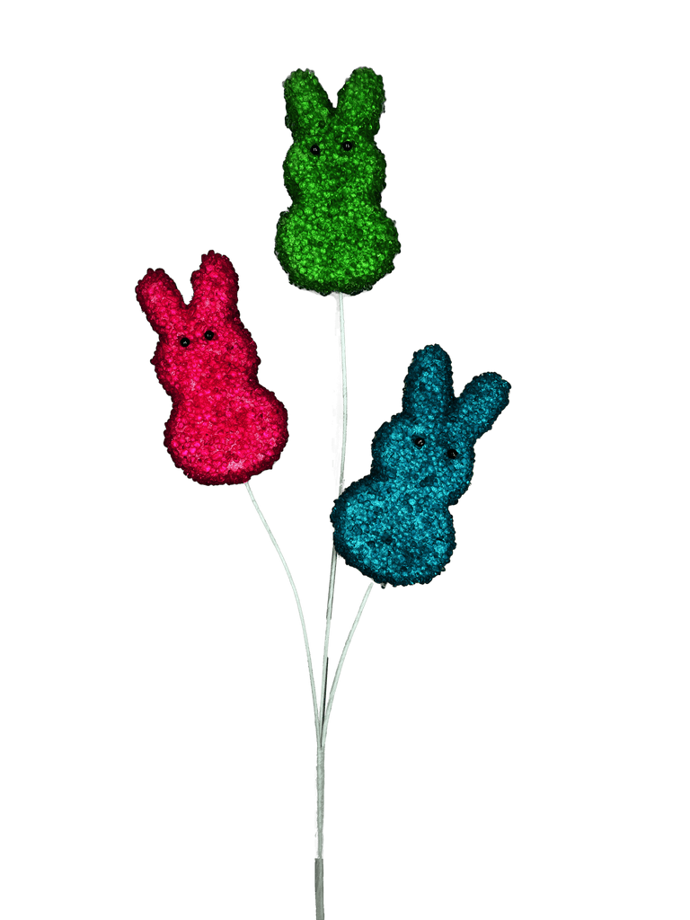 24" Beaded Sugar Bunny Spray: Fuchsia, Blue, Green - 63761BTBLGN - White Bayou Wreaths & Supply