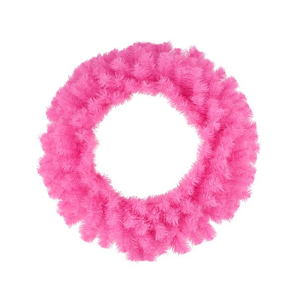 24" Dia Pine Wreath: Pink - XX962322 - White Bayou Wreaths & Supply