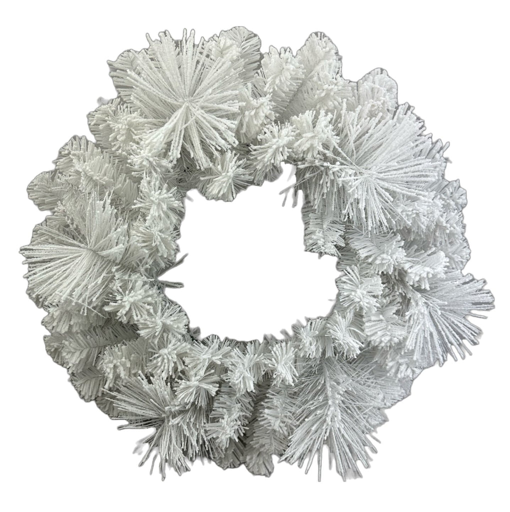 24" Flocked White Pine Wreath - 85875WR24 - White Bayou Wreaths & Supply