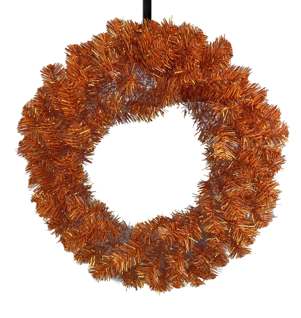 24" Orange Tinsel Wreath - 57196WR24 - White Bayou Wreaths & Supply