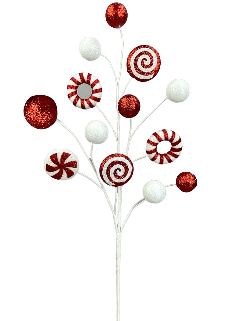 24" Peppermint Ring Candy Spray - 85756RD - White Bayou Wreaths & Supply