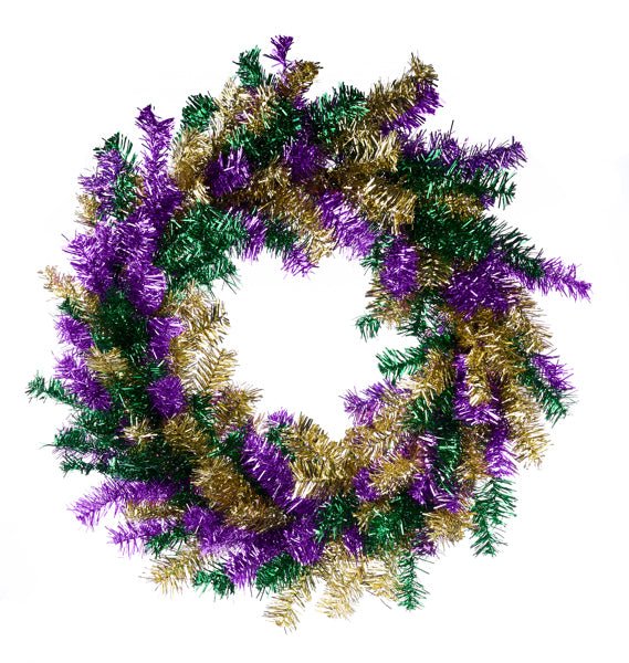 24" Tinsel Wreath: Mardi Gras - XX151944 - White Bayou Wreaths & Supply