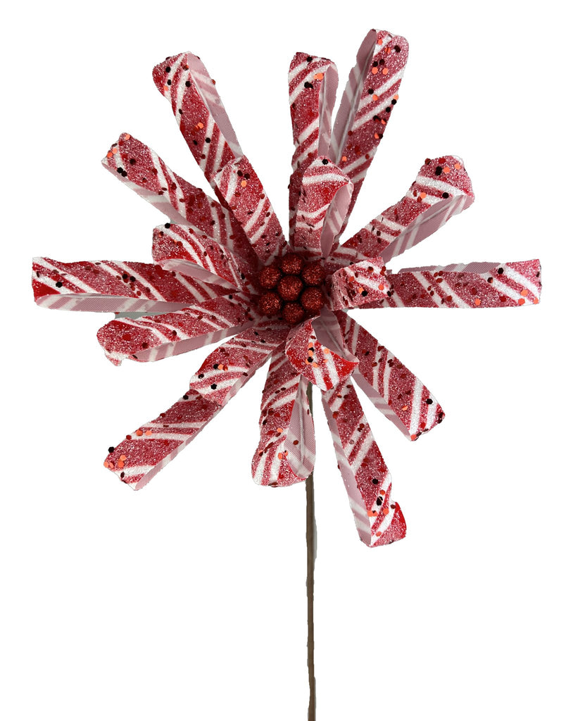 24"H x 10" Dia Peppermint Flower Stem: Red, White - 86073RDWT - White Bayou Wreaths & Supply