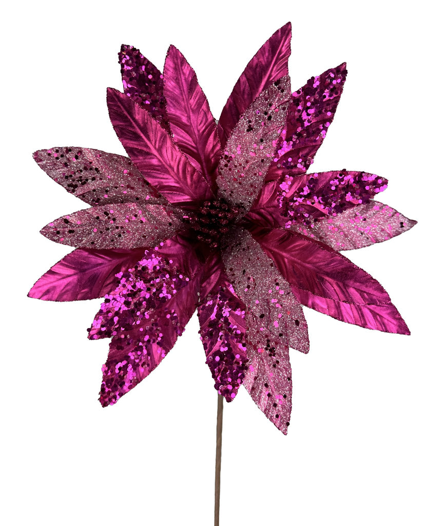 24"H x 11" Dia Metallic Poinsettia: Fuchsia - 86066BT - White Bayou Wreaths & Supply