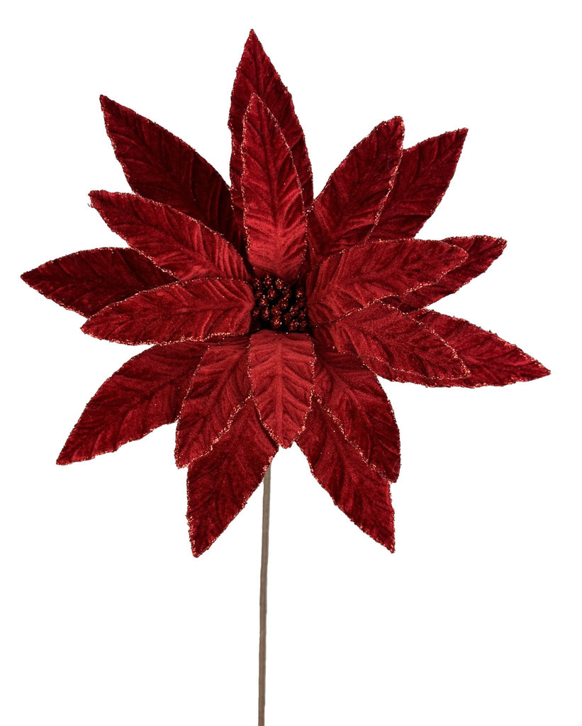 24"H x 12" Dia Velvet Poinsettia Stem: Red - 86075RD - White Bayou Wreaths & Supply