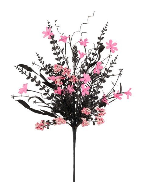 24"L Fabric Flower/Eva Leaf/Beads Spray: Black, Hot Pink, White - FH807156 - White Bayou Wreaths & Supply