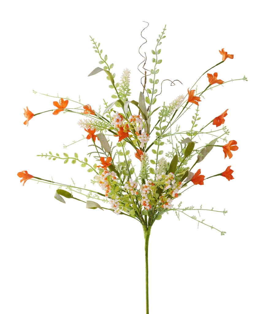 24"L Fabric Flower/Eva Leaf/Beads Spray: Orange, Off - White - FH807169 - White Bayou Wreaths & Supply