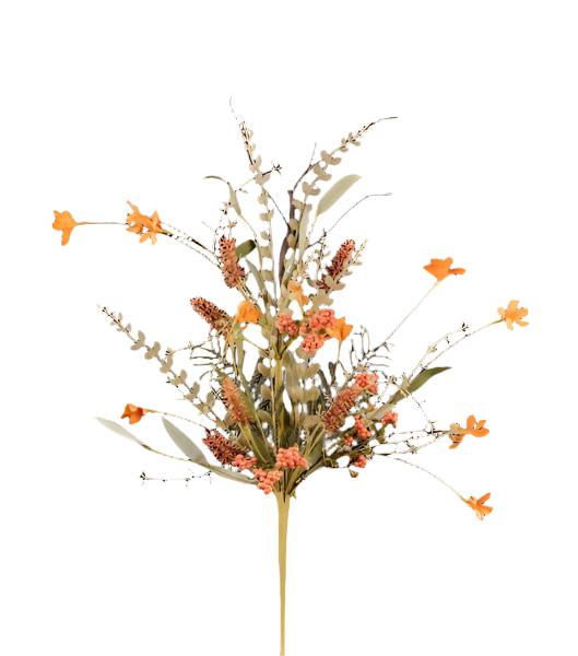 24"L Fabric Flower/Eva Leaf/Beads Spray: Persimmon - FH807140 - White Bayou Wreaths & Supply