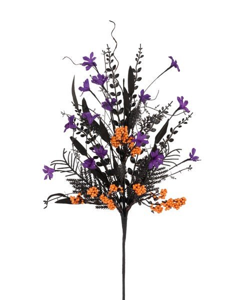 24"L Fabric Flower/Eva Leaf/Beads Spray: Purple, Orange, Black - FH807175 - White Bayou Wreaths & Supply