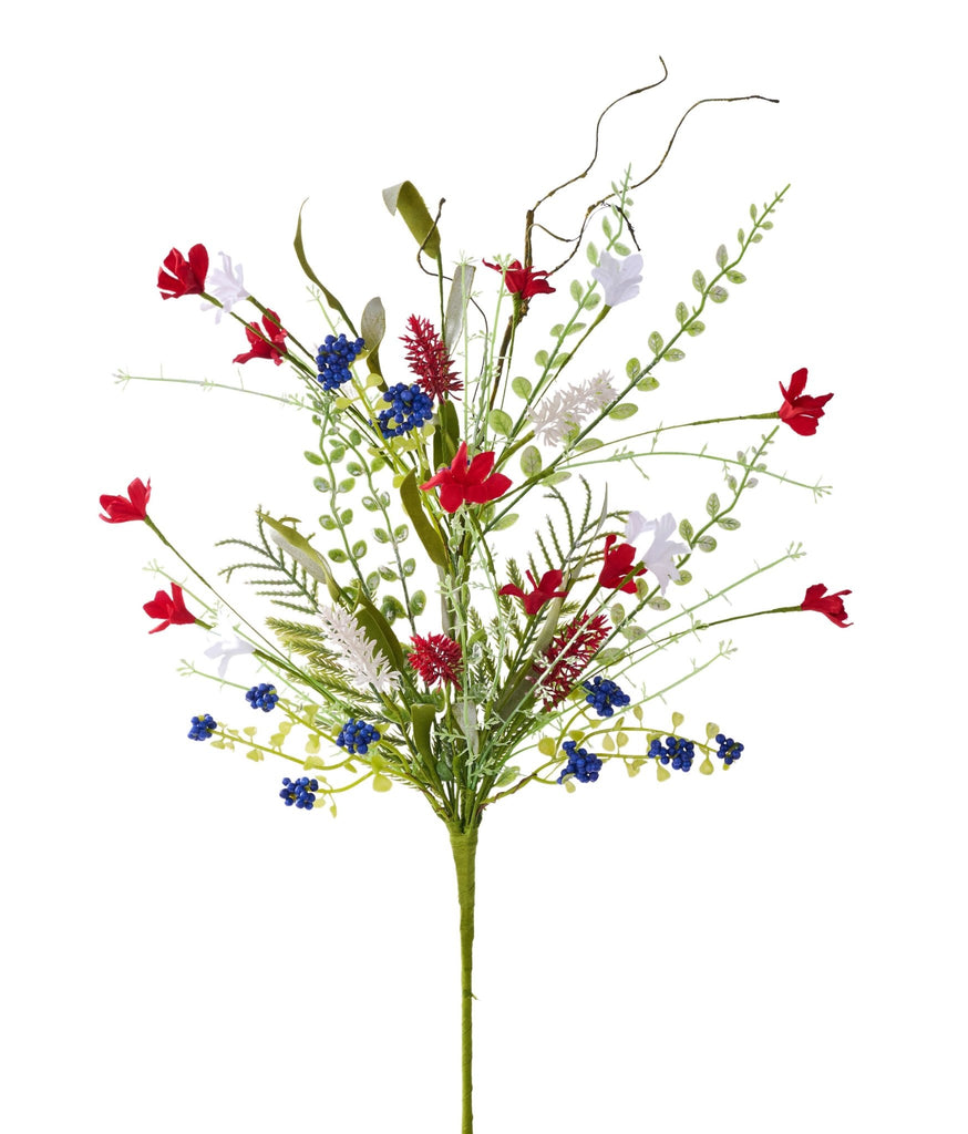 24"L Fabric Flower/Eva Leaf/Beads Spray: Red, White, Blue - FH807154 - White Bayou Wreaths & Supply