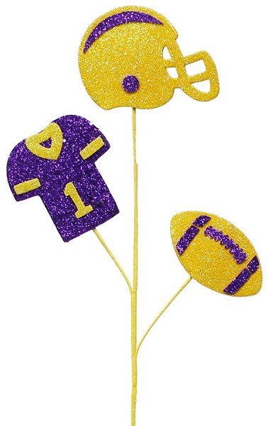 24"L Glitter Helmet/Jersey/Football Pick: Yellow, Purple - MZ186150 - White Bayou Wreaths & Supply