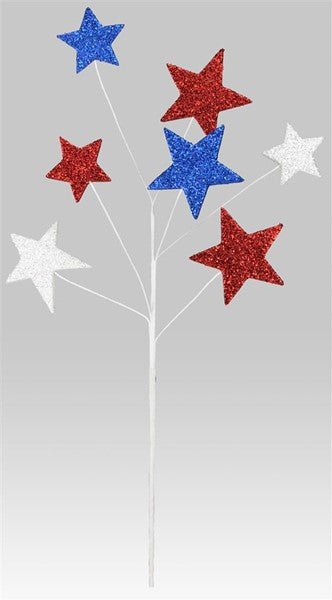 24"L Glitter/Eva Star Spray: Red, White, Blue - HJ1030 - White Bayou Wreaths & Supply