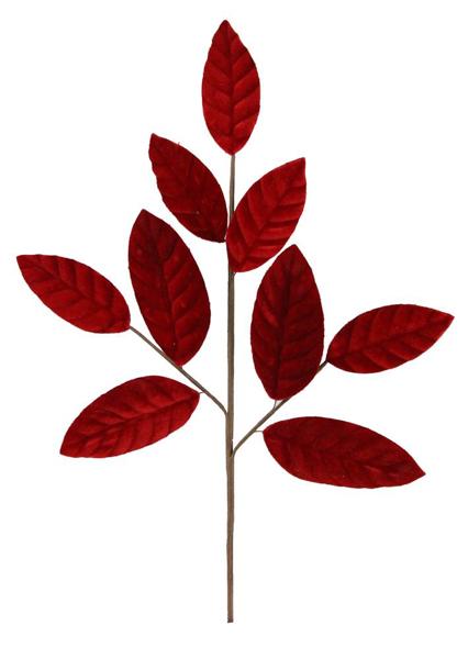 24"L Velvet Magnolia Leaf Spray: Red - XX781124 - White Bayou Wreaths & Supply