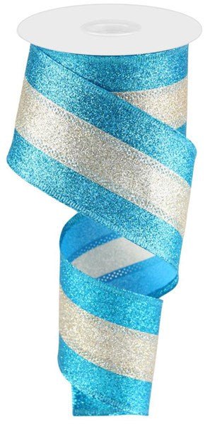 2.5" 3 - In - 1 Shimmer Glitter: Turquoise, Champagne (10 Yards) RGA8220N4 - White Bayou Wreaths & Supply