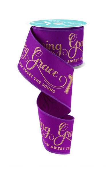 2.5" Amazing Grace: Purple, Gold (10 Yards) RGF152523 - White Bayou Wreaths & Supply