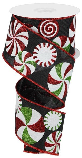 2.5" Bold Peppermints/Royal: Black, Red, White, Lime (10 Yards) RGC123002 - White Bayou Wreaths & Supply