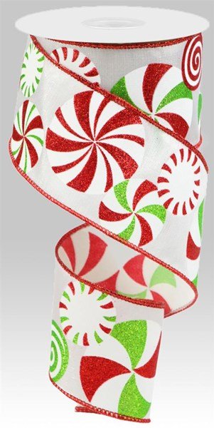 2.5" Bold Peppermints/Royal: White, Red, Lime (10 Yards) RGC123027 - White Bayou Wreaths & Supply