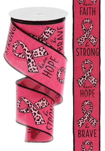 2.5" Breast Cancer/Leopard Print: Hot Pink, Black (10 Yards) RGC109011 - White Bayou Wreaths & Supply