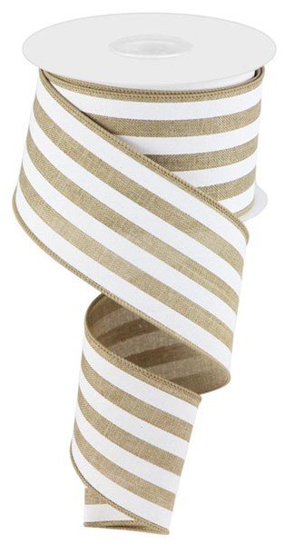 2.5" Cabana Stripe: Light Beige, White (10 Yards) RGC156301 - White Bayou Wreaths & Supply