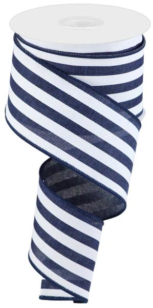 2.5" Cabana Stripe: Navy Blue, White (10 Yards) RGC156319 - White Bayou Wreaths & Supply