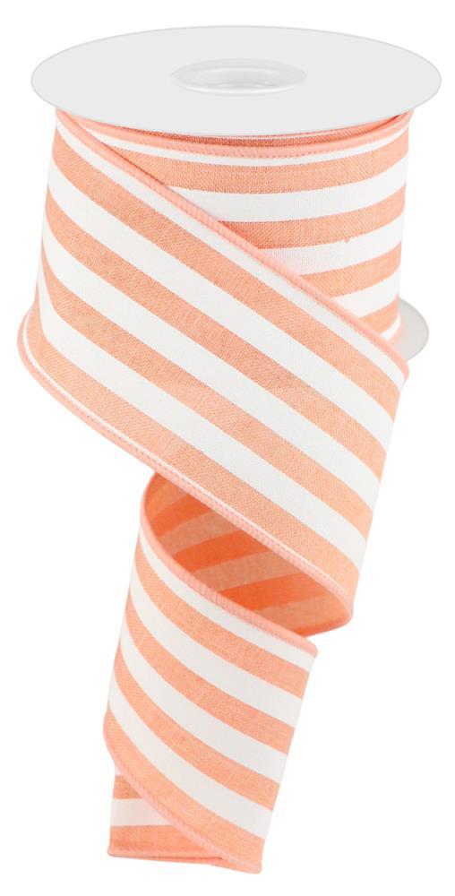 2.5" Cabana Stripe: Peach, White (10 Yards) RGC156321 - White Bayou Wreaths & Supply