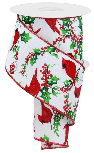 2.5" Cardinal/Holly/Berries: White, Red, Green (10 Yards) RGE153127 - White Bayou Wreaths & Supply