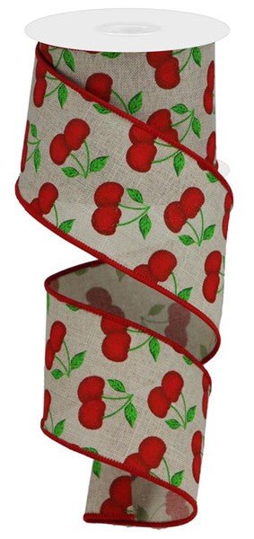 2.5" Cherries On Royal: Light Natural, Red, Green (10 Yards) RGA1644CR - White Bayou Wreaths & Supply