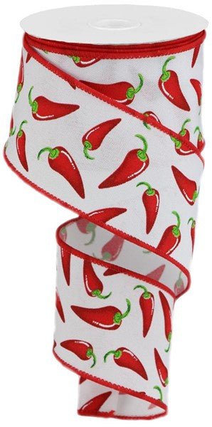 2.5" Chili Peppers On Faux Royal: White, Red, Lime, Green (10 Yards) RGB135427 - White Bayou Wreaths & Supply